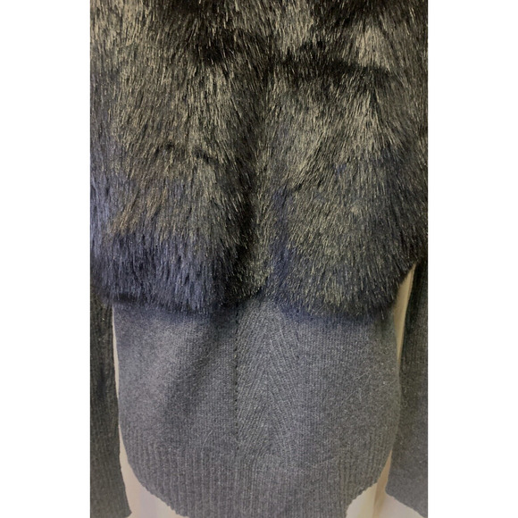 Simply Vera -Vera Wang Womens Sweater Extra-Large Grey Wool Faux Fur Cardigan - Picture 6 of 16